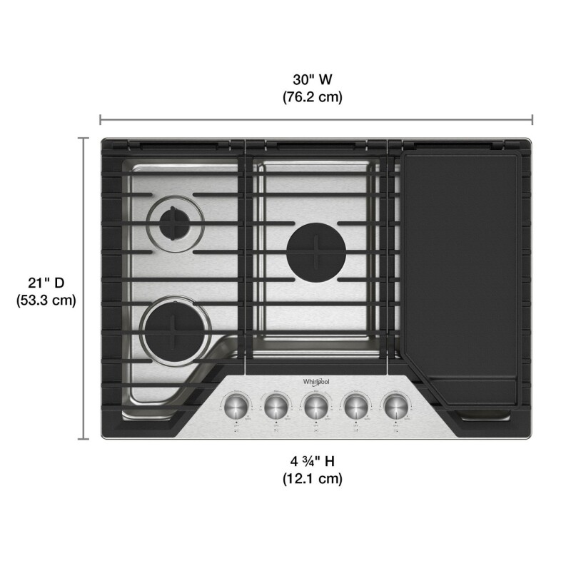 ESTUFA EMPOTRABLE WHIRLPOOL, 30", 5 QUEMADORES, A GAS, CON PARRILLA 001