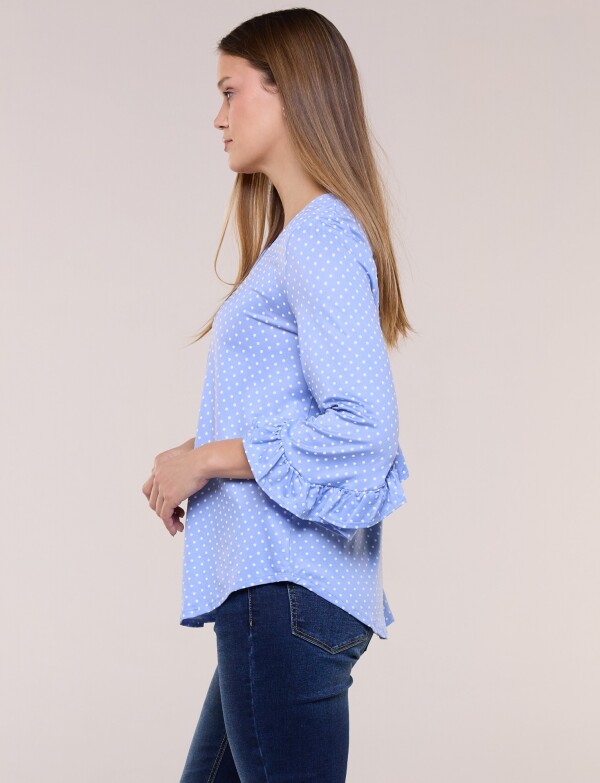 Blusa Lunares Manga 3/4 Con Volados CELESTE/MULTI