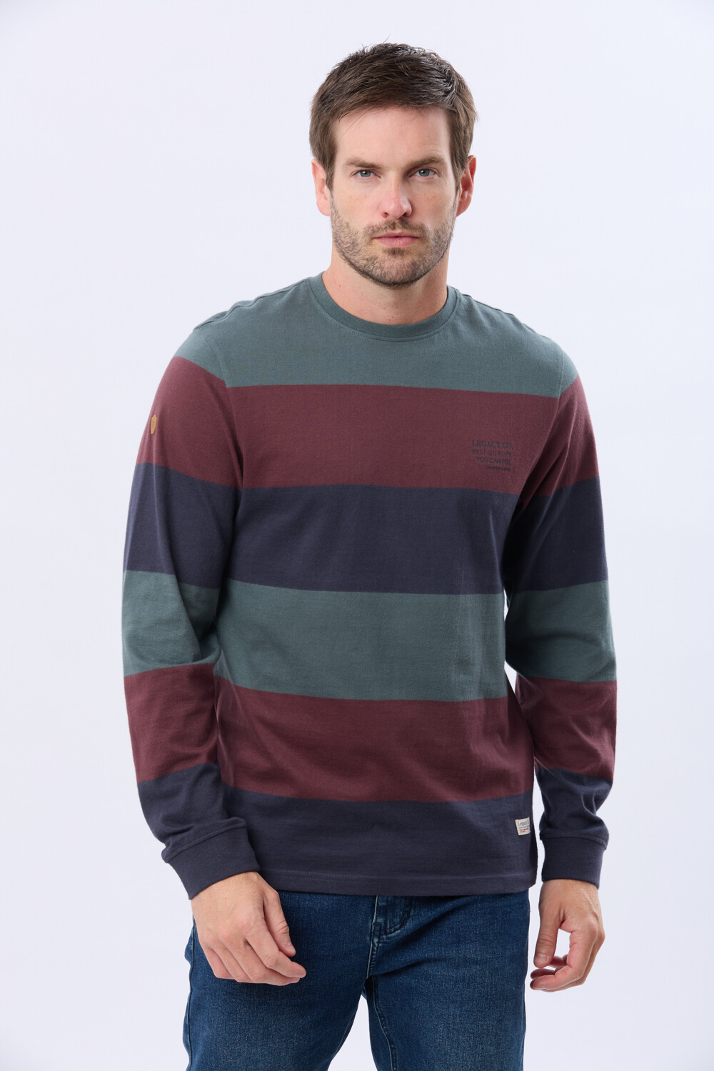 REMERA RAYADA CON ESTAMPA Azul