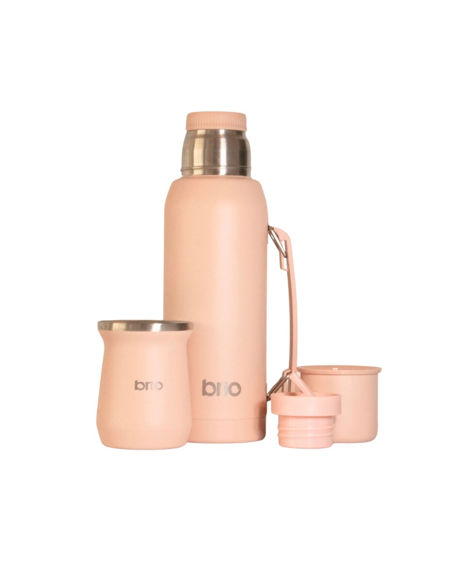 Set De Termo 1 Litro Y Mate Diseño Clásico brio Acero Inox - Salmón 