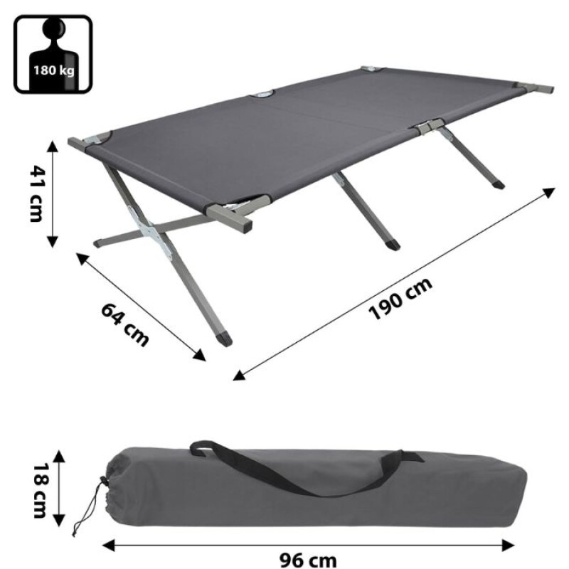 Catre Plegable en Aluminio Reforzado Con Bolso Gris