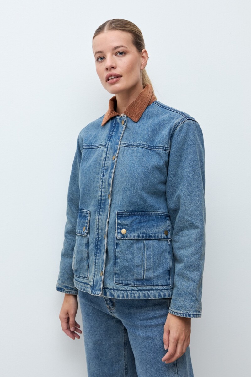 Campera de jean cuello pana jean medio