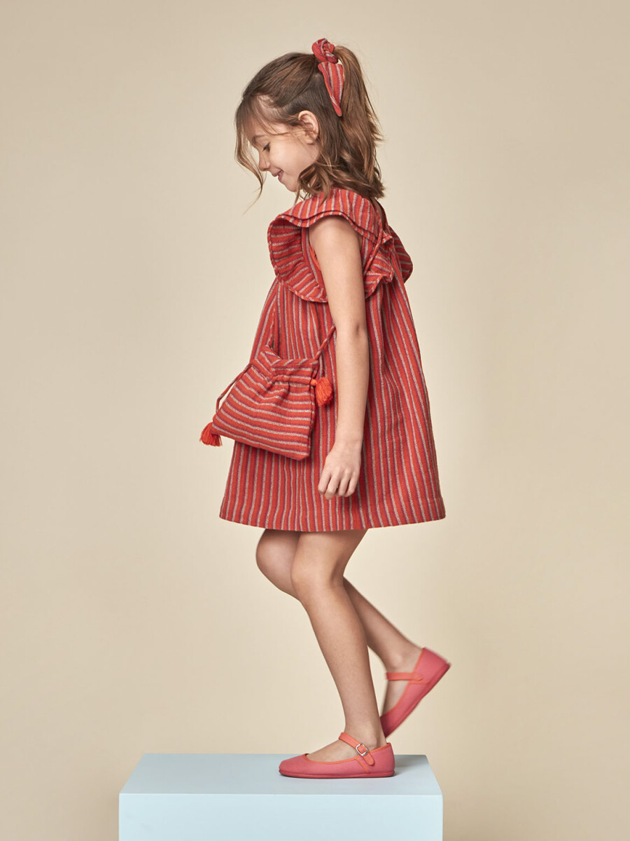 Vestido De Rayas Multicolor Naranja