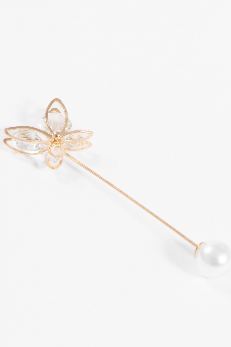 Broche prendedor mariposa perla dorado