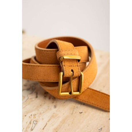 Cinto Cuero Hebilla Cuadrada Beige