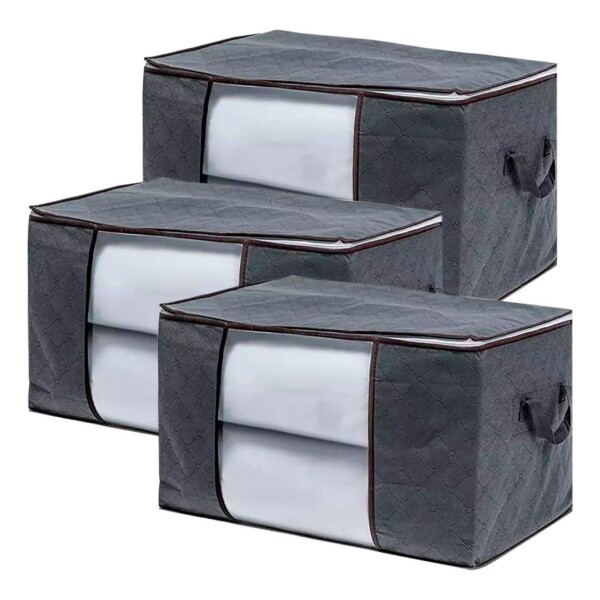 Pack X3 Organizador De Tela Funda Sabanas Mantas Acolchados Color Variante Gris