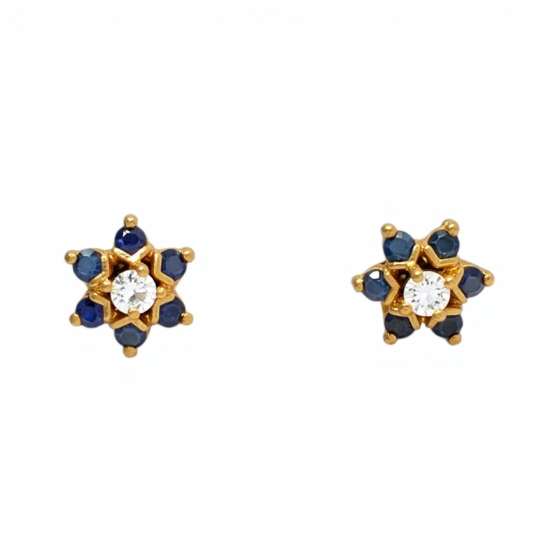 Caravanas Flor de Zafiro y Zirconia de oro- Oro bajo - Zafiro y zirconia- CA8193 conpiedra