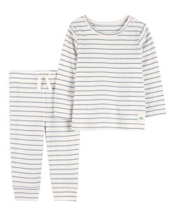 Set dos piezas de algodón, pantalón y remera, diseño a rayas Sin color