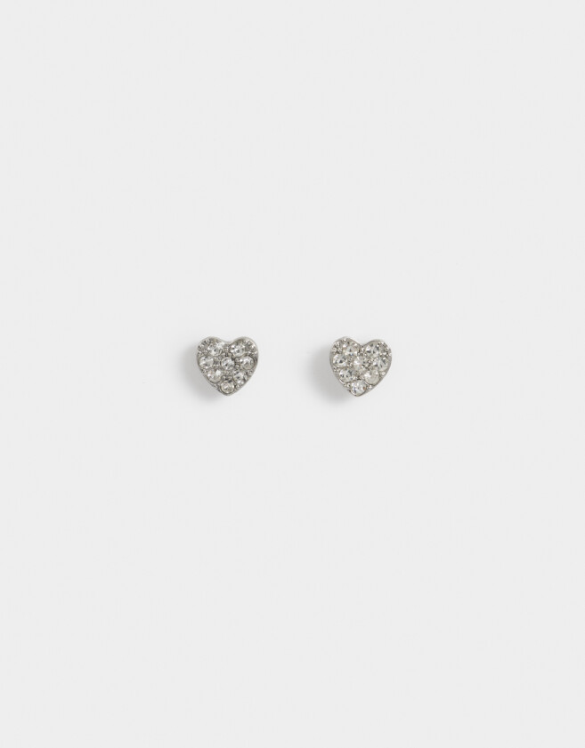 Aros Pasantes Strass Corazón Aros Con Strass - Plateado