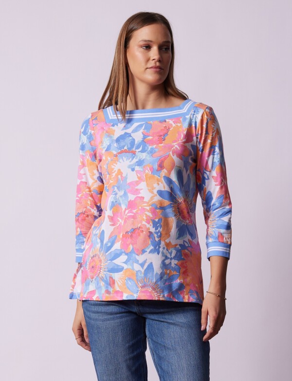 Blusa Algodon Flores MULTI/AZUL