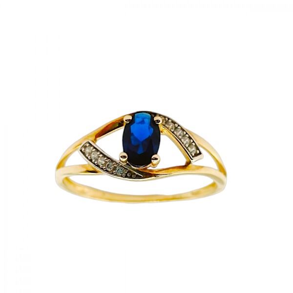 Anillo Halo-Oro Bajo-Piedra Zafiro y Zirconia-AN8130 conpiedra