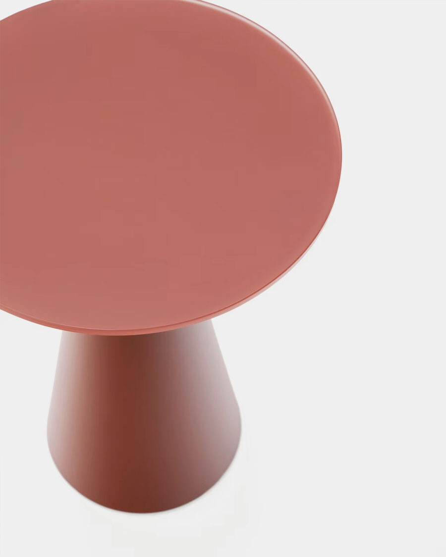 Mesa auxiliar Wilshire vidrio templado glaseado y acero acabado pintado terracota mate Ø35cm Mesa auxiliar Wilshire vidrio templado glaseado y acero acabado pintado terracota mate Ø35cm
