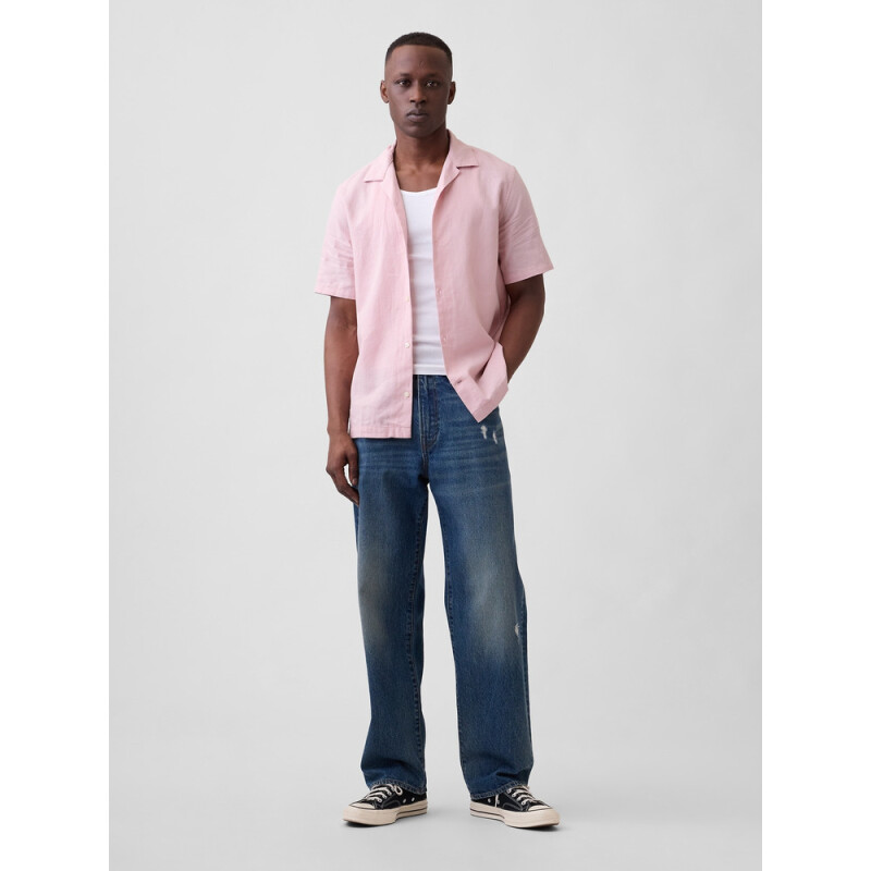 V-SS STANDARD LINEN COTTON RESORT COLLAR DUSTY PINK