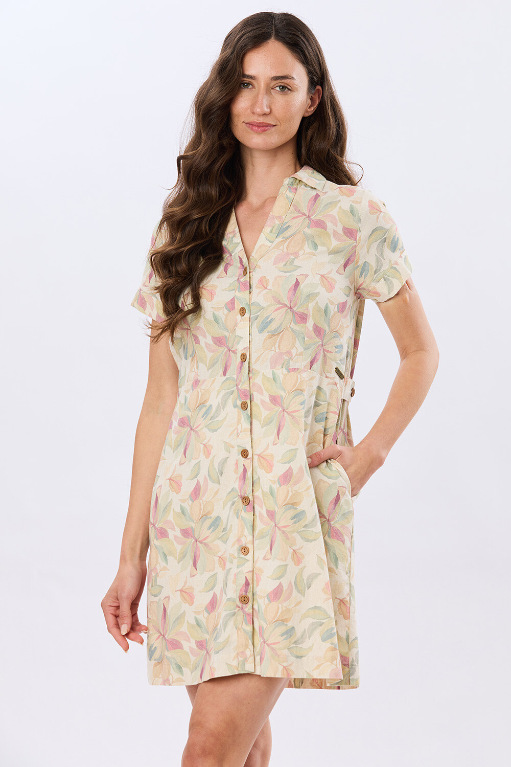 VESTIDO DE LINO ESTAMPADO Coral