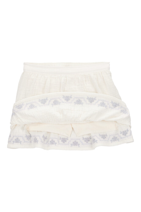 Pollera short de gasa, con bordado floral Sin color