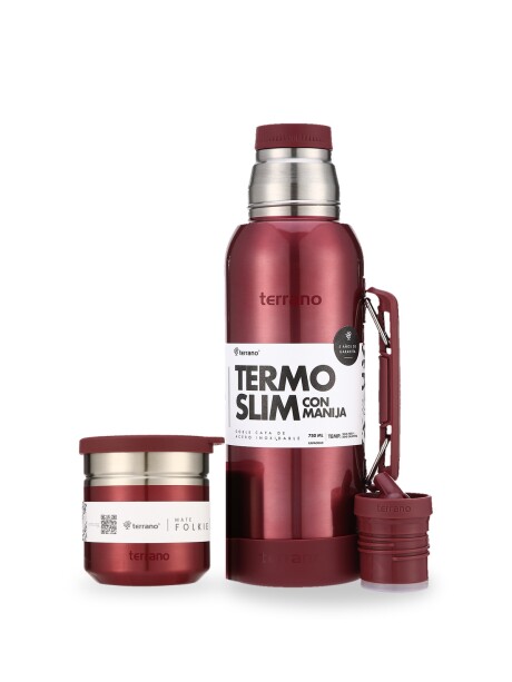 Kit Termo 750ML Con Base De Silicona + Mate Folkie Rojo Metalizado