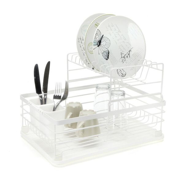 Escurridor de Platos 2 Niveles Blanco IMBACK SP007 Acero con Bandeja y Porta Cubiertos Escurridor de Platos 2 Niveles Blanco IMBACK SP007 Acero con Bandeja y Porta Cubiertos