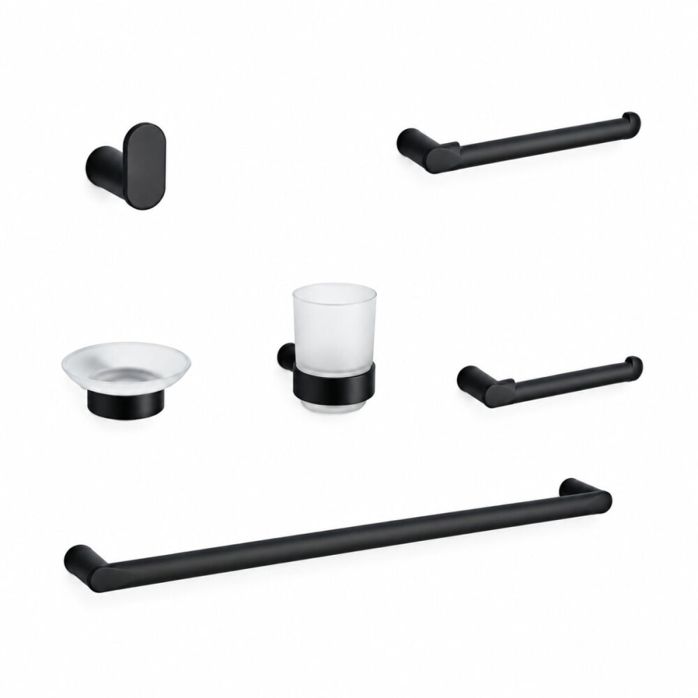 Set de accesorios 6 piezas AQUALIA acero inox negro mate Set De Accesorios 6 Piezas Aqualia Acero Inox Negro Mate