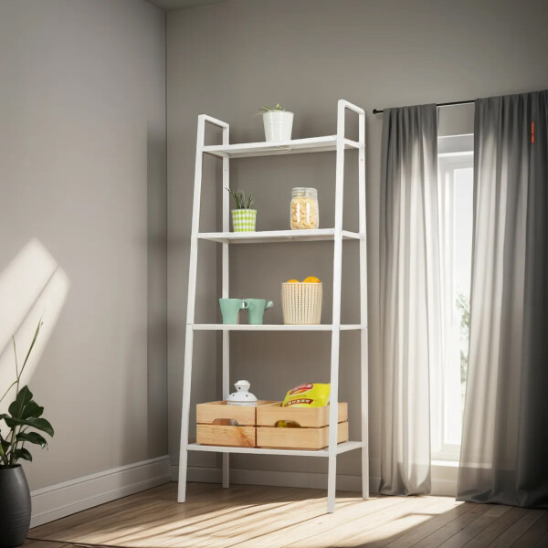 Librero Organizador Minimalista Acero Carbono De 4 Niveles Blanco