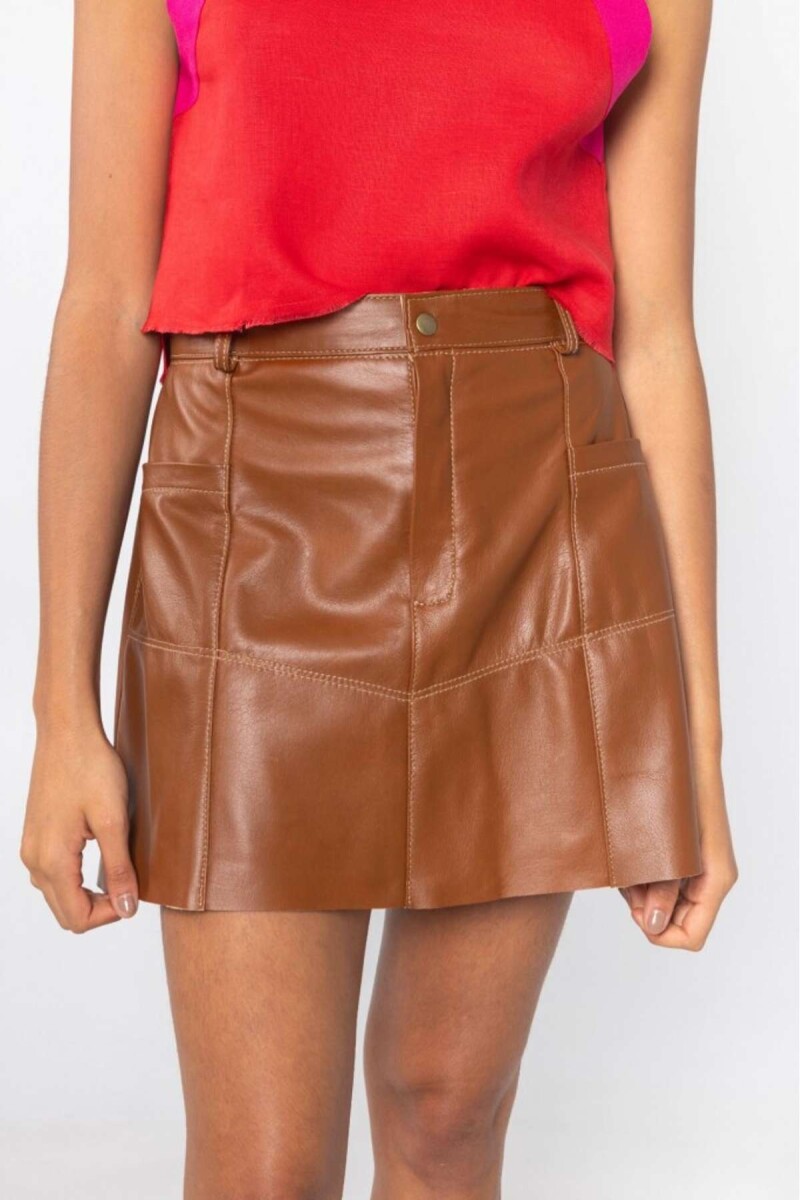 Falda Mini Couro - Camel 