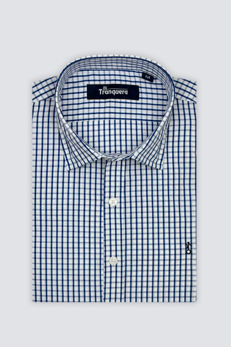 Camisa de Hombre Premium Cuello s/Botones Cuadros Azules
