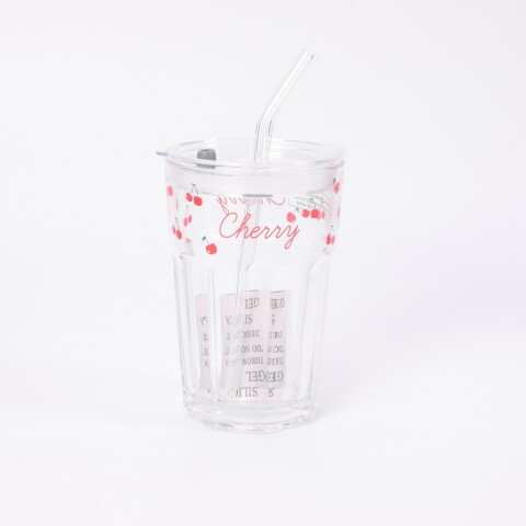 VASO DE VIDRIO CON PAJILLA DE CEREZA (430 ML) VASO DE VIDRIO CON PAJILLA DE CEREZA (430 ML)