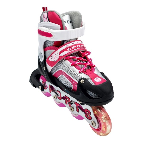 Patines Rollers Luz + Protecciones Casco Rodilleras Calidad Color Variante ROSAM