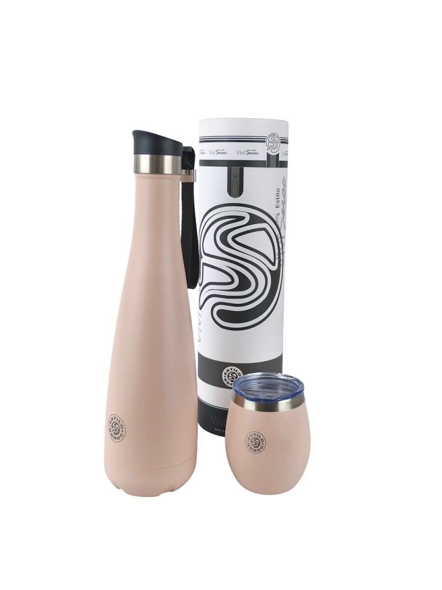 Termo Vacumm Cola De 750ml + Mate De Acero Inox De 240ml - Rosado 