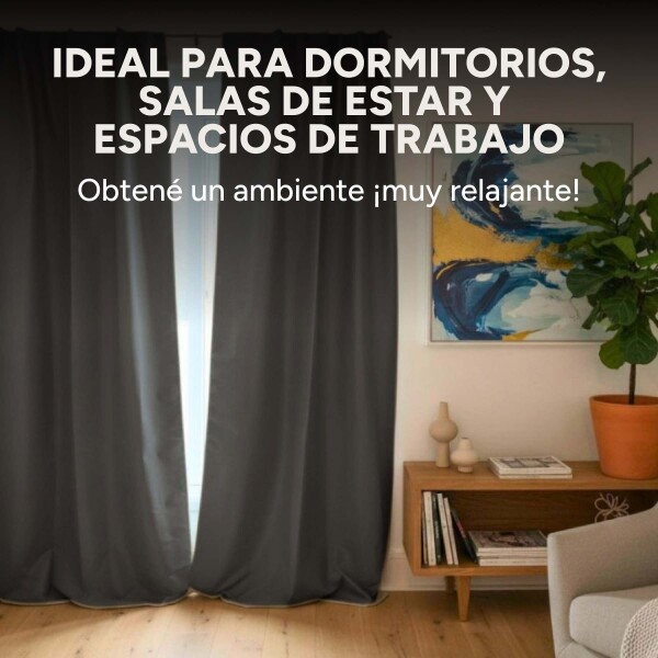 Cortina Blackout 100% Engomada Termica Set 2 Paños Tipo Lino Variante Color Gris Oscuro