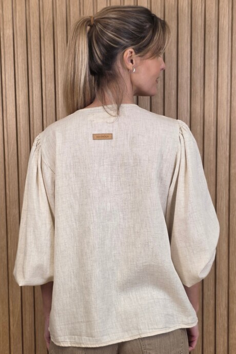 Camisa Flow Puro Lino Beige Melange