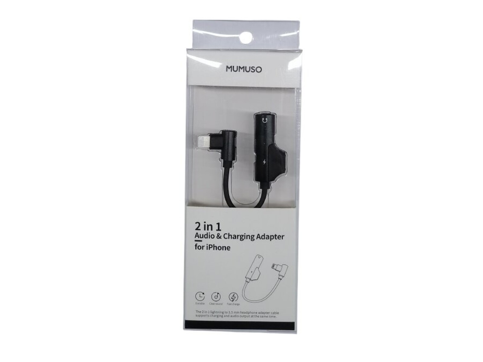 ADAPTADOR DE AUDIO Y CARGA 2 EN 1 PARA IPHONE (NEGRO) 