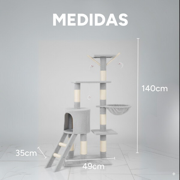 Rascador Torre 5 Niveles En Felpa Y Sisal Para Gato Juego Variante Color Gris Claro