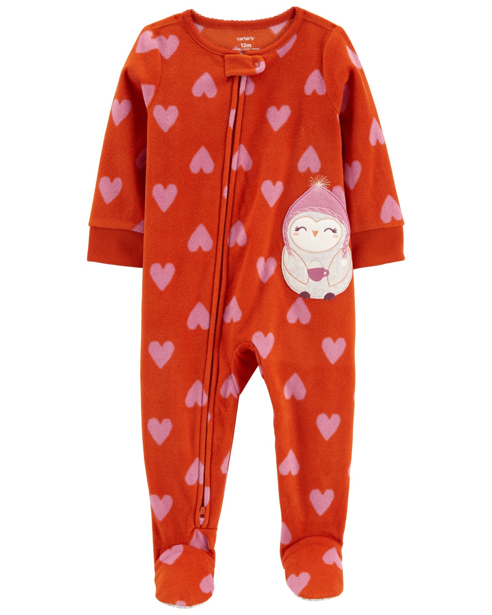 Pijama una pieza de micropolar, con pie, estampa búho. Talles 12-24M Sin color