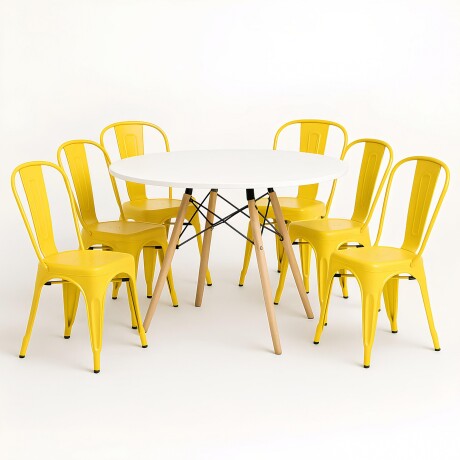 Juego de comedor mesa Redonda 120cm + 6 Sillas Tolix Blanco