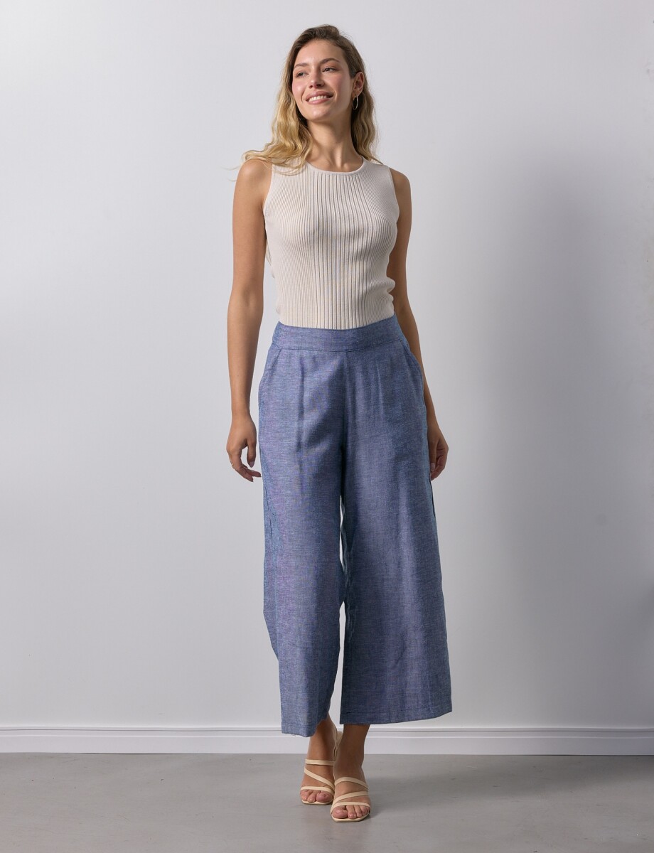 Pantalon Lino Crop - Azul 