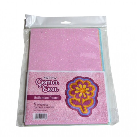 GOMA EVA PASTEL CON BRILLANTINA PAQUETE POR 5 HOJAS TAMAÑO A4 OMEGA GOMA EVA PASTEL CON BRILLANTINA PAQUETE POR 5 HOJAS TAMAÑO A4 OMEGA