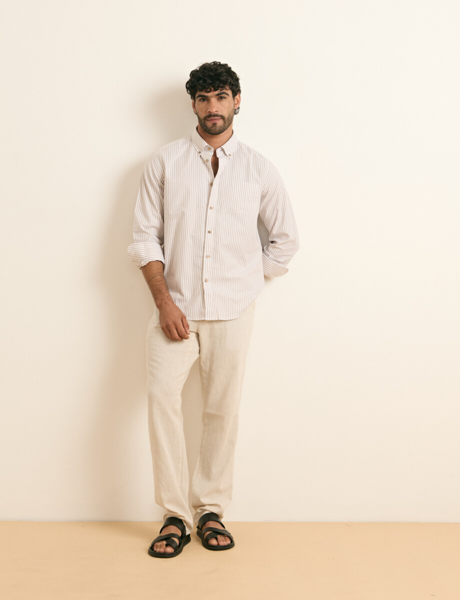 012108 CAMISA HARRINGTON LABEL Blanco/beige
