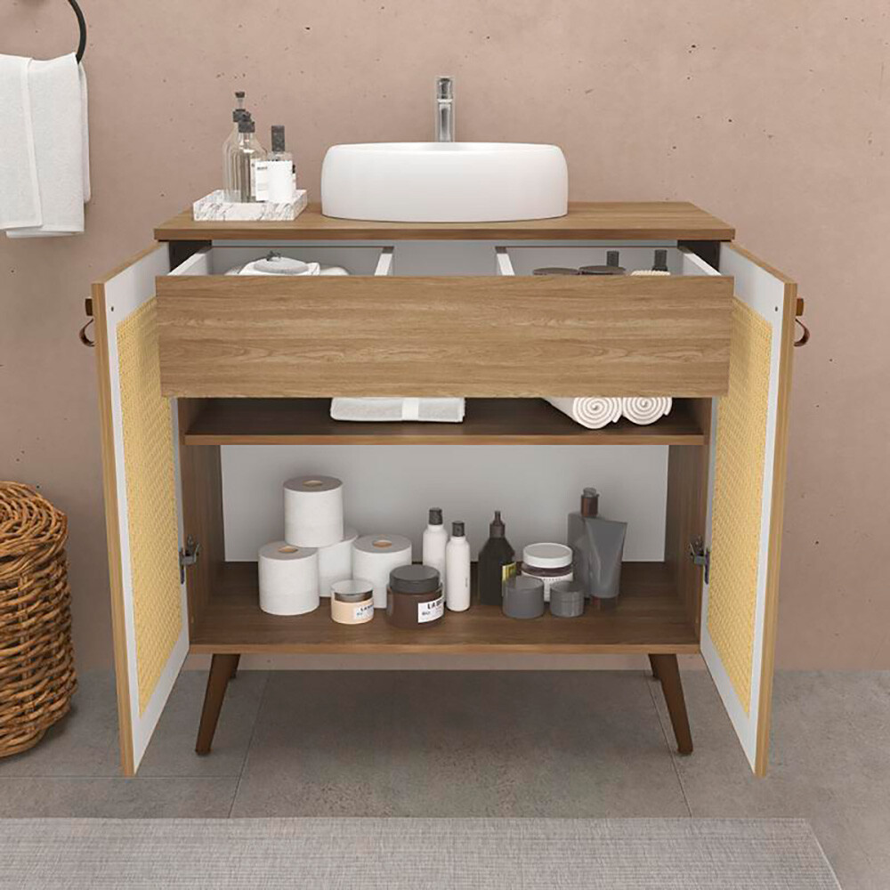 CONJUNTO DE BAÑO MODELO TREVISO COLOR CARVALHO / MUEBLE + BACHA + ESPEJO / 80 CM Conjunto De Baño Modelo Treviso Color Carvalho / Mueble + Bacha + Espejo / 80 Cm