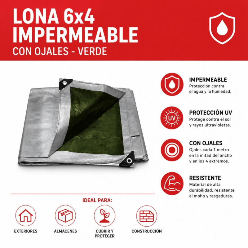 Lona 6x4 Impermeable con ojales VERDE