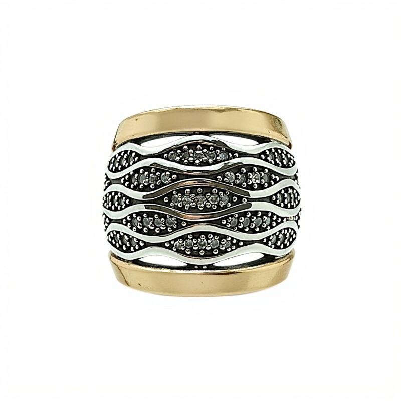 Anillo Ondas-Plata y Oro-Piedra Zirconia-AN5373 conpiedra