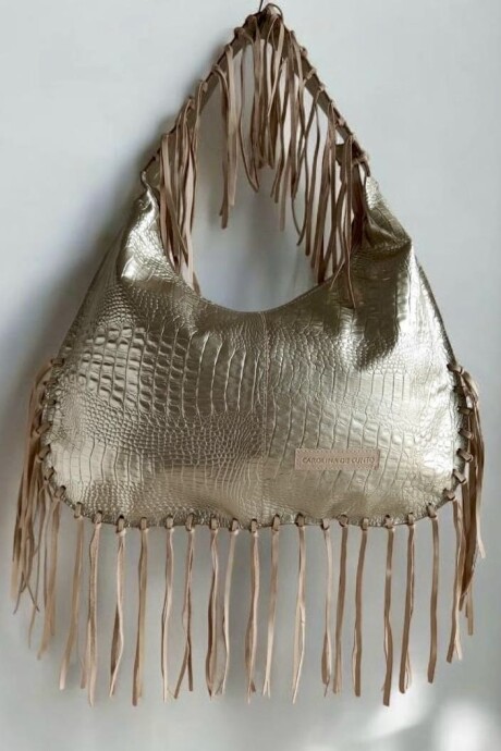Cartera Alaska En Gamuza Con Flecos Linea Urbana Dorada.