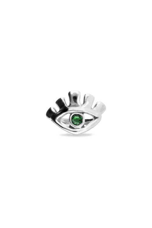 ANILLO EN ALEACIÓN DE METALES BAÑADO EN PLATA DE LEY EN FORMA DE OJO CON CRISTAL FACETADO VERDE Anillo