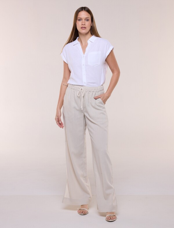 Pantalón De Lino Wide Leg BEIGE