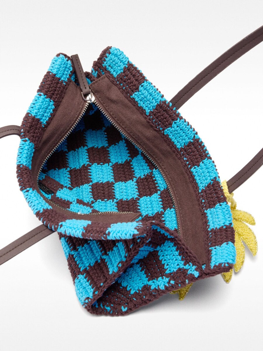 Bolso Tote De Crochet Con Colgante azul