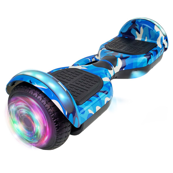 Combo De Skate Eléctrico 6.5" Con Luces Y Bluetooth + Asiento Para Hoverboard AZUL