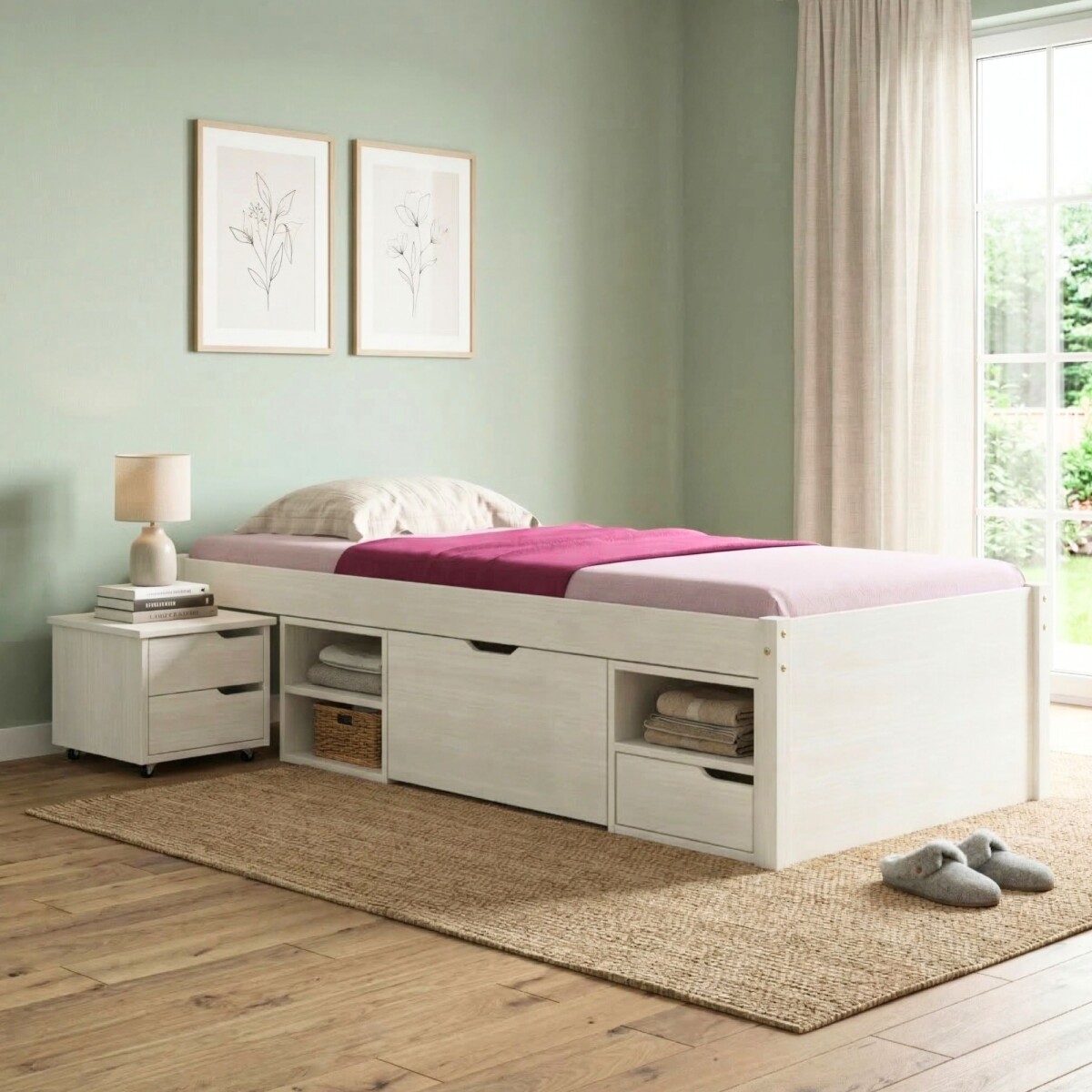 Cama 1 plaza Con Cajones - Linea Charme - Blanco 