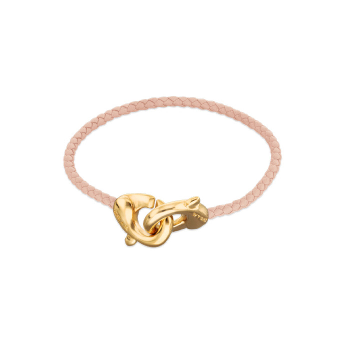 PULSERA DE CUERO ROSA CON MOSQUETÓN ENTRELAZADO BAÑADO EN ORO 18K - Pulsera 