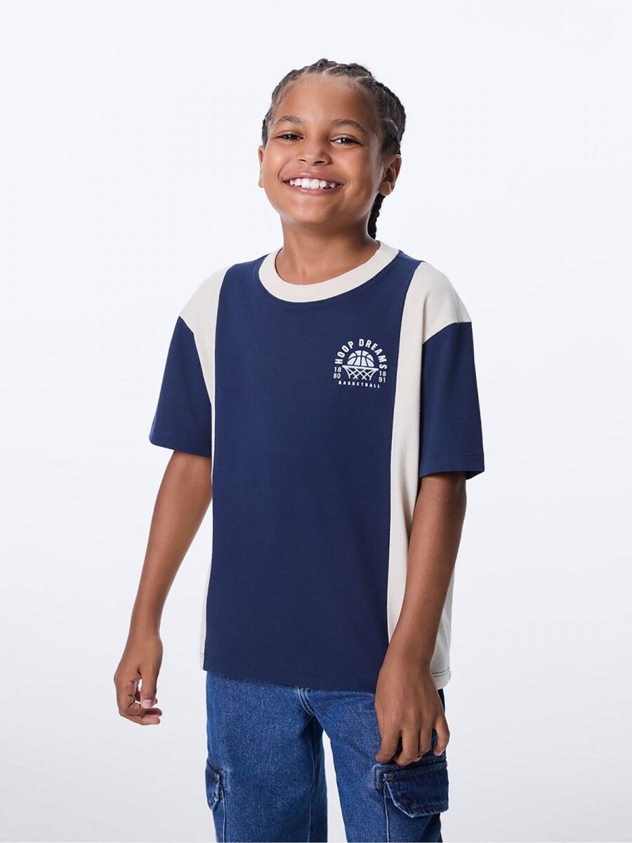 CAMISETA INFANTIL OVERSIZE DE CUELLO REDONDO - AZUL 