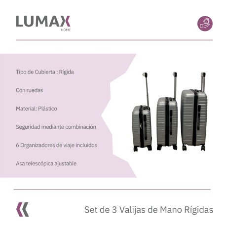 Set de 3 Valijas de Mano Rígidas Plateado