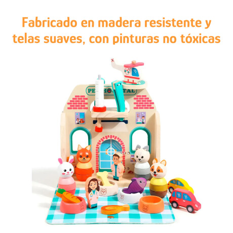 Set Juego Hospital Veterinario Madera Animales y Accesorios Verde